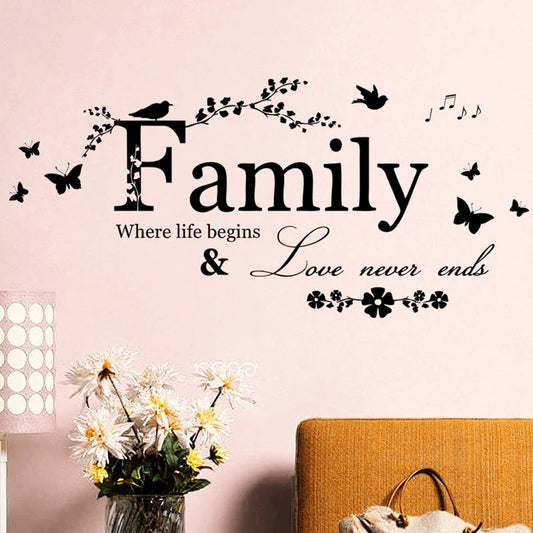 Family Love Never Ends Quote Vinyl Wall Sticker Wall Decals Lettering Art Words Stickers Home Decor Wedding