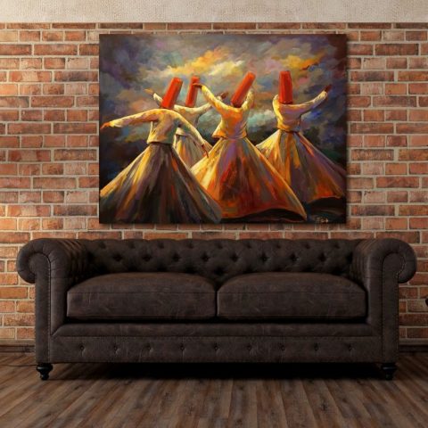 Whirling Dervish Wall Art Painting – Sufi Dance Canvas, Spiritual Home Décor